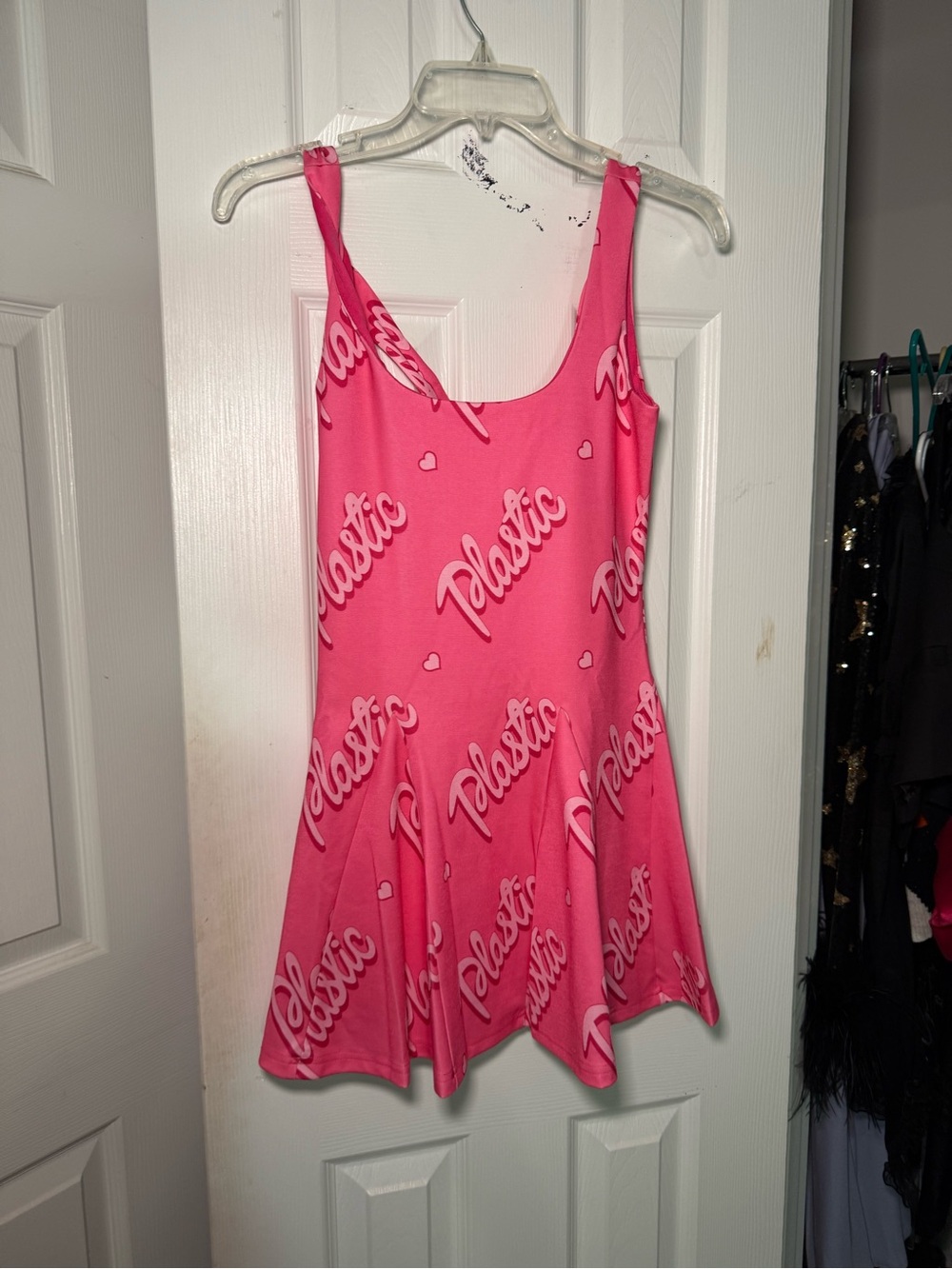 Dolls kill Sugar Thrillz Barbie Pink 'Plastic' Logo Scoop Neck Tank Dress